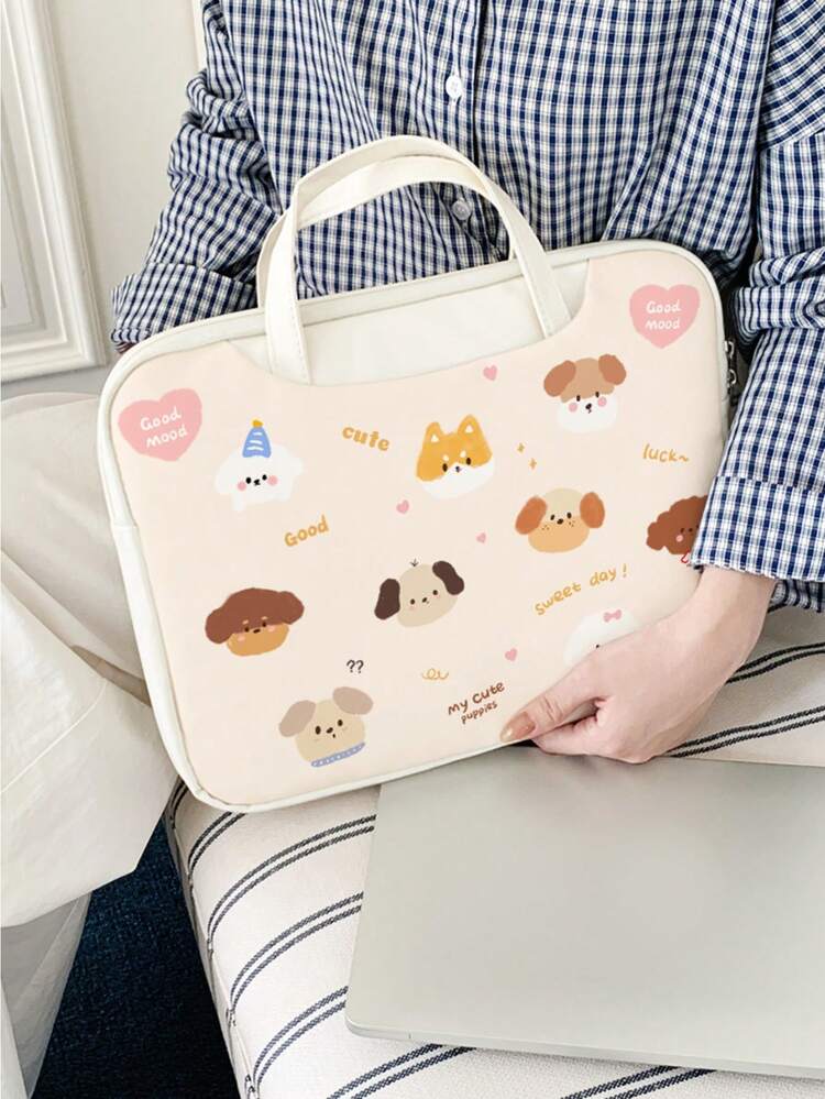 1pc Cute Puppy Pattern 15"/14" Laptop Sleeve, Lightweight & Fashionable, PU Leather Water-Resistant & Shock-Proof Design, Essential For College Students - Multicolor - View 1