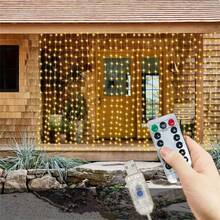 USB供电LED窗帘灯串，8种模式，带遥控器，适用于派对、家居、卧室、厨房、花园、婚礼、斋月、情人节、生日、露营、背景装饰、户外等场合的装饰灯。 - USB窗簾燈串 - 查看 25