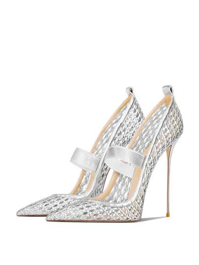 European & American Style Mesh Hollow High Heels, New Arrival Charming Shallow Gold Color Versatile Pointed Toe Stilettos, Suitable For Dresses