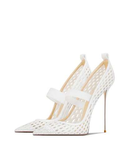 European & American Style Mesh Hollow High Heels, New Arrival Elegant Versatile Light Gold Sweet Pointed Toe Stilettos Suitable For Dresses