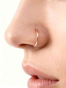 5-Piece Set Of Men's And Women's Fashionable 14K Gold-Plated D-Shaped Punk Style Non Perforated Nose Clip Stainless Steel Non Perforated Nose Ring Suitable For Teenagers To Wear - 5 cái/bộ - Xem 3