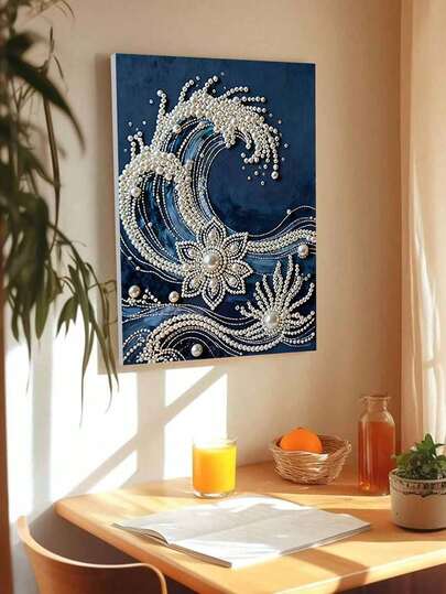 2D Flat Printing 1 Set DIY Handmade Pearl Painting, Size 30x40cm/11.81x17.85in, Wave Art Painting Pattern Creative Decorative Painting, DIY Handmade Pearl Inlay Painting, Comes With Self-Adhesive Pearls And Diamonds, Suitable For Home, New House Decoration, DIY Hobbyists, Best Friend Gifts, Diamond Painting Kit, Frameless