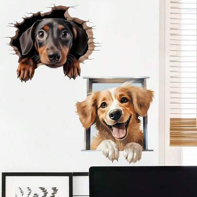 1/2pcs Cute Puppy Wall Stickers, Removable Self-Adhesive PVC Waterproof Home Accessories, Suitable For Nurseries, Bathrooms, Kitchens, Offices, And Fun Gifts.