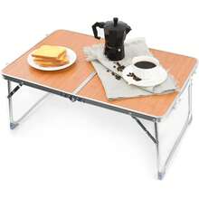 Foldable Laptop Table For Bed Lightweight Breakfast Bed Tray Portable Mini Picnic Storage Space Standing Holder, Folding Leg Desk Notebook Lap Table For Reading - Mustard Yellow - View 1