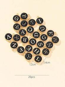 26pcs Alphabet Letter Charms,Initial A-Z Alphabet Round Double-Side Enamel Letters Charm Pendant Bead For DIY Personalized Jewelry Making Findings Y0VA - Màu đen, 26 chiếc - Xem 1