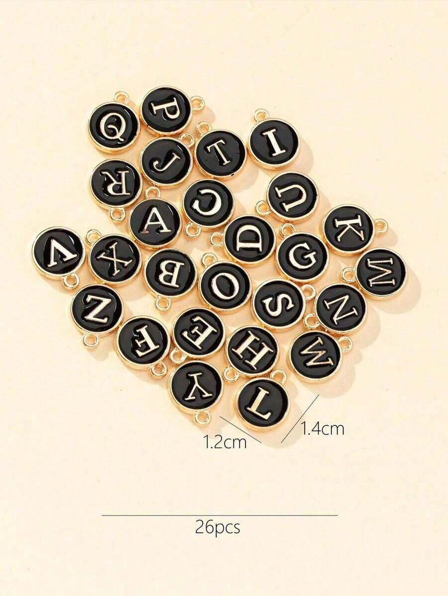 26pcs Alphabet Letter Charms,Initial A-Z Alphabet Round Double-Side Enamel Letters Charm Pendant Bead For DIY Personalized Jewelry Making Findings Y0VA - Màu đen, 26 chiếc - Xem 1
