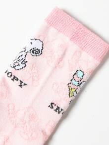 1雙 SNOOPY SOCK 圖案女款中筒運動襪，可愛卡通設計，休閒百搭船襪 - 彩色 - 查看 3
