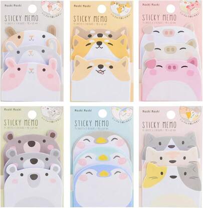 6 Packs Cute Animal Sticky Notes, Kawaii Stationery, Sticky Note Pad Set For Office, School, Crafting, And Gifts - Compatible With Smooth Surfaces, Cute Designs, Easy To Use - Ruibex