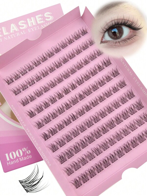 Hinarin 120 piezas Racimos de pestañas estilo natural D Curl Extensión de pestañas DIY 10-12MM Mezcla de pestañas individuales esponjosas Banda delgada 110 piezas, 10mm 11mm 12mm Pestañas postizas