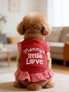 Glitter Ruffle Hem Pet Dress "OMG I'M TOO CUTE" Letter Print Dog Tank Dress, Sweet Summer Outfit For Small Dogs