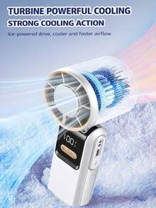 1pcPortable Foldable Ice-Cooling High-Speed Fan With LED Display, Dual Charging Ports & Built-In Cable - Summer Outdoor Travel Must-Have, Cools Even At 40°C, (, )