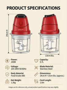 Máy xay thực phẩm mini SOKANY06009 0.7L - Máy xay thịt điện, lưỡi dao bằng thép không gỉ, hai tốc độ, thích hợp để xay thịt/rau củ/thức ăn cho trẻ em, trộn nước sốt, thiết bị nhà bếp nhỏ gọn dùng trong gia đình và ký túc xá. - Đỏ - Xem 6