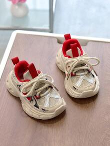 1 Pair Children's Breathable Non-Slip Soft Bottom Toddler Walking Shoes, Fashionable Lightweight Thick Sole Student Running Shoes, Suitable For Boys And Girls, Spring/Autumn - Red - View 5