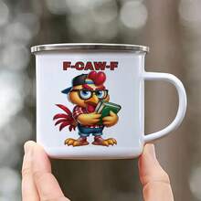 1个趣味公鸡和“F-CAW-F”图案马克杯 - 12.5盎司不锈钢杯，公鸡设计，咖啡杯，适合教师、文学爱好者、毕业典礼、万圣节等场合 - 白色 - 查看 9