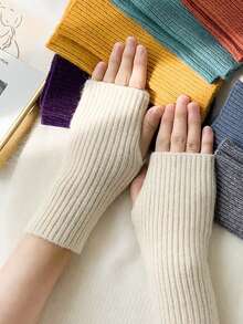 1 Pair Of Women's Autumn And Winter Open Finger Knitted Gloves With Youthful And Fashionable Style, Cold Resistant And Warm Half Finger Gloves