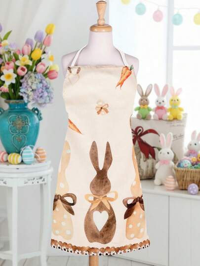 1 pièce Tablier en lin de Pâques, décoré d'impression de trois lapins pour la fête de Pâques, décoration de fête de Pâques, décorations de printemps, décoration Joyeuses Pâques, fournitures de fête, fête de Pâques de printemps, décorations de cuisine, fournitures de décoration de fête, tablier de jardinage et de cuisine, tablier résistant à l'huile et durable