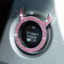 1pc Multi-Color Rhinestone Devil Horn Car Ignition Key Decoration Ring, Rhinestone Decor Car One-Key Start Button Decoration, 3D Devil Horn Quirky Design With Sparkling Rhinestones, Brilliant Shine Under Light - 1pc Devil Horn Starter Key Ring - View 2