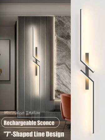 Lámpara de pared recargable por USB: Diseño lineal moderno, dorado/negro, regulación de 3 colores sensible al tacto, adecuada para dormitorio, sala de estar y decoración de pared de acento | Tamaño: 60/80/100/100cm