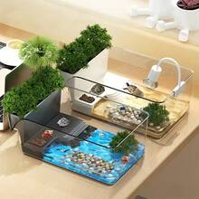 1 Stück Premium Heim-Schildkröten-Habitat Tank, Desktop Aufbewahrungsfischbecken, Landschafts-Krabben-Tank, bodenstehendes Aquarium mit hoher Transparenz, Trocken-Nass-Trennung, Simulation des natürlichen Lebensraums, amphibisch, mit Sonnenlichtplattform und Fütterungsbereich, geeignet für Reptilien, leicht zu reinigen, Schildkröten-Aquarium, Reptilien-Zuchtbox, für Tierliebhaber - Verschiedenfarbig - Übersicht 7