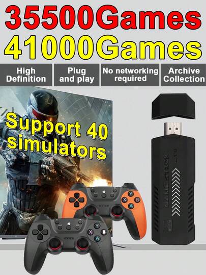 1 Set Home TV Game Console, Connects To HD TV, Wireless Controllers, Supports 2-Player, 40,000+ Retro Arcade Games Built-In With 40 Emulators (PS1/GBA/FC/NES), Plug And Play, Great For Family Gatherings, No Internet Required, Powerful Game Saving Function