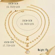 Beach Style Starfish Shell Pendant Necklace Set Women's Pearl Layered Gold Chain Jewelry - Gold - View 2