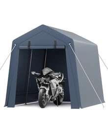 Cobertizo portátil de almacenamiento para exteriores de 2,1 x 3 m, lona impermeable resistente, garaje para motocicleta con puerta enrollable con cremallera, tienda de campaña para motocicleta, bicicleta, herramientas de madera y cortacésped, color gris. - Gris - Ver 1