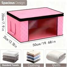 2 Sets Of Pink Vertical Handle Foldable Clothing Storage, With Transparent Window And Handle - Non-Woven Square Storage, Suitable For Bedroom, Wardrobe, Quilt Storage - Space Saving, Under Bed Storage Bag, Dormitory Storage Bag - Pink - View 3