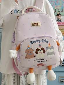 1pc Polka Dot + Puppy Design Backpack, Zipper Closure, Cute Style, Suitable For Students, Travel, All Seasons - Multicolor - View 10