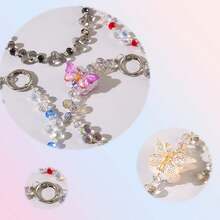 1件装蝴蝶水晶情人节新年手机腕带，手机吊坠，链条钥匙扣，串珠手机带，带扣免提手链，腕带 - 彩色 - 查看 5