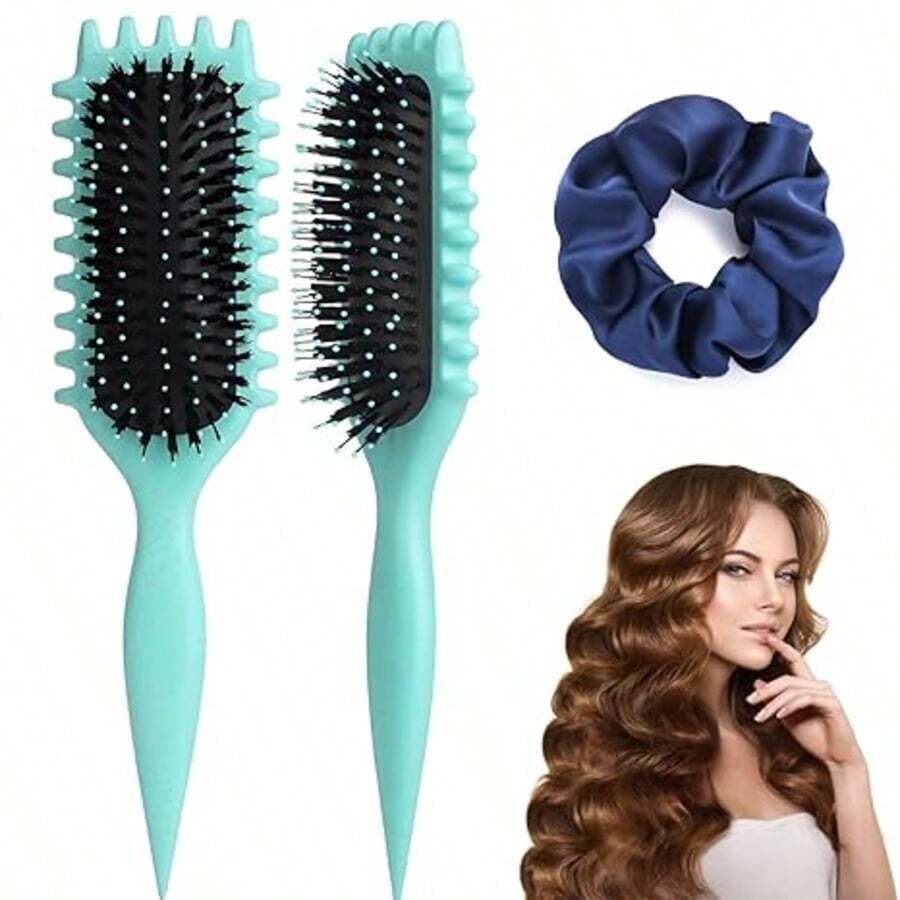 Curly Hair Brush - Curl Defining & Detangling Brush For Men & Women, Vented Design For Faster Drying, Soft Bristles For Pain-Free Styling, Ergonomic Lightweight Handle, No Pulling Or Breakage - 薄荷綠 - 查看 1