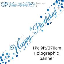 Băng rôn dài 2,7m màu xanh lấp lánh, mừng sinh nhật lần thứ 16, 18, 21, 30, 40, 50, 60, 70, 80, 90, màu xanh lam và trắng, hiệu ứng ba chiều. - Nhiều màu - Xem 14