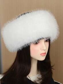 1pc Autumn/Winter Plush Solid Beanie Hat, Thickened Faux Fur Trim Warm Hat With Loop, Women