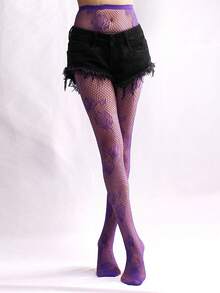 1件装女士性感花卉图案镂空网眼连裤袜 - 彩色 - 查看 2
