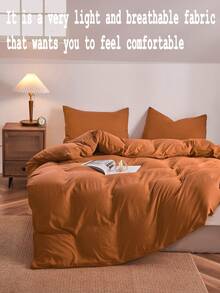 三件套纯色床上用品，锈红色和焦糖色，100% 轻盈柔软的超细纤维，四季皆宜，卧室装饰，宿舍必备，舒适温馨。 - 亮橙色 - 查看 7