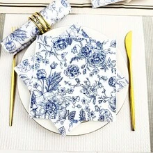 Bộ 20/60/100 khăn ăn họa tiết hoa cổ điển, chất liệu sứ xanh trắng, lý tưởng cho đám cưới, sinh nhật, tiệc ngoài trời - hoàn hảo cho nhà hàng, nhà bếp, quán cà phê, trang trí hoa. - màu xanh da trời - Xem 4