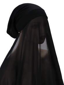 1 pieza Hiyab instantáneo de unicolor, de gasa transpirable y conveniente para mujeres musulmanas - Negro - Ver 2