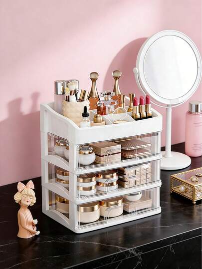 1pc Transparent Plastic Luxury Cosmetic Storage Box - The Upper Layer Can Be Used To Store Skincare Products, Moisturizers, Eyeshadows, Makeup Brushes, Highlighters, Face Creams, Eye Creams, Foundations, Concealers, Lipsticks, Etc. It Can Also Store Face Masks, Mud Masks, Eyeshadow Puffs, Loose Powder, Etc. Dust-Proof, Durable, And Space-Saving. An Ideal Gift For Women, Friends, Valentine's Day, Mother's Day, Makeup Room Decor