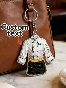 1pc Customized Chef Name Tag Keychain - Personalized Cooking Decor Keychain With Chef Uniform Design (White Coat, Black Pants, Gold Trim) - Durable Acrylic Chef Keychain, Personalized Chef Uniform Keychain - Multicolor - View 7