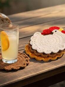 1pc Handmade Crochet Cartoon Chick Cup Mat, Heat Insulation Pad, Anti-Scald Coffee/Beverage/Tea Cup Coaster, Cute Office Desk Accessory, Home Decor - Multicolor - View 6