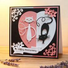 创意情侣猫金属切割模具，DIY剪贴簿相册和压花模板，贺卡制作工具，卡片纸切割工艺品，礼品卡制作模板模切。 - 銀色 - 查看 1