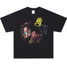 1PC J.Cole Crown Portrait Graffiti Graphic Men's T-Shirt Short Sleeve Casual Street-Wear Top - 黑色6 - 查看 1