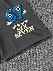 Tween Boy Cartoon Graphic Print Crew Neck Short Sleeve T-Shirt And Shorts Set - Dark Grey - View 8