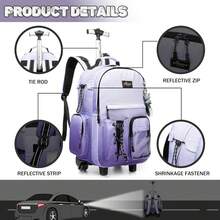 Kids Rolling Backpack With Wheels Unisex Suitcase Carry On Luggage For Elementary Middle High School Students - 漸層紫灰色 - 查看 3