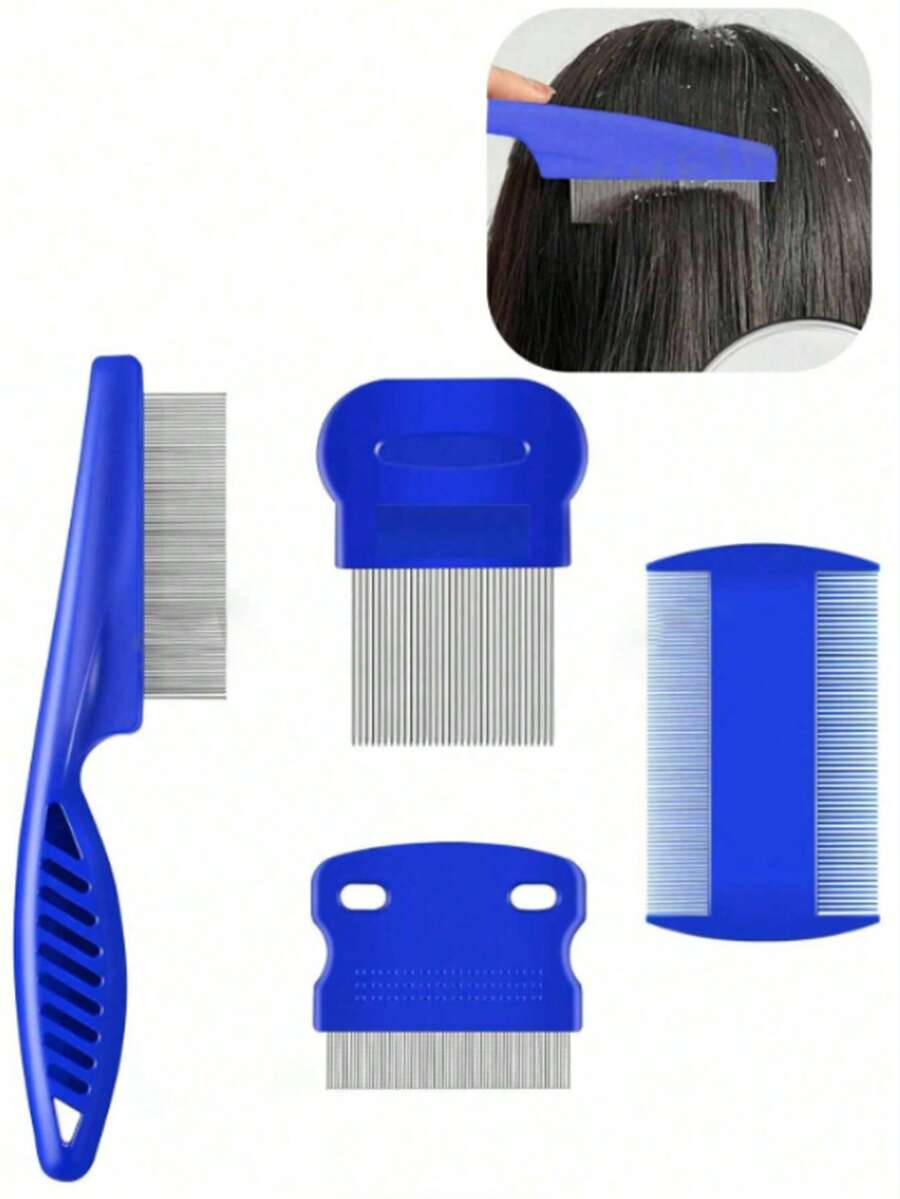 4 Stück/3 Stück professionelles Läuse- und Flohentfernungskamm-Set, Kamm-Set mit dichten Zähnen, nicht schädigendes Kamm-Set zur Entfernung von Schuppen, Haarlaus-Entfernungskamm-Set, Haarstyling-Set - Verschiedenfarbig - Übersicht 1