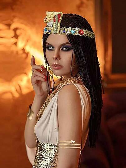1 Set Egyptian Costume Accessories, Gold Egyptian Queen Headdress, Metal Snake Bracelet, Spiral Bracelet, Snake Bracelet, Female Role-Play Jewelry, Metal Material, Suitable For Party, Wedding, Daily Life, Work, Vacation, Etc.