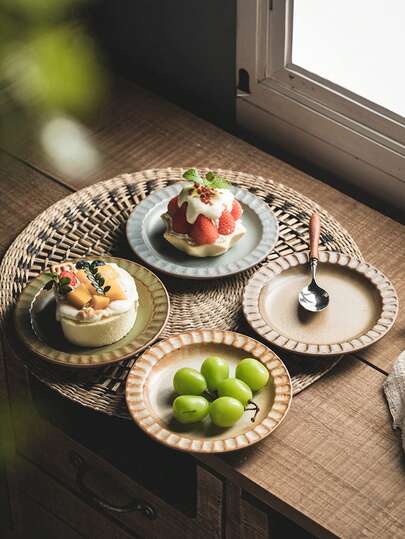 2枚 6インチ ヴィンテージ セラミック デザートプレート、エレガントなフレンチスタイルのケーキプレート、午後のお茶、ムースの食器、電子レンジ対応、キッチンや食堂に適しています、日本の侘び寂びスタイルの食器、西洋料理店のパンやフルーツ用セラミックプレート、丸型セラミックデザートプレート