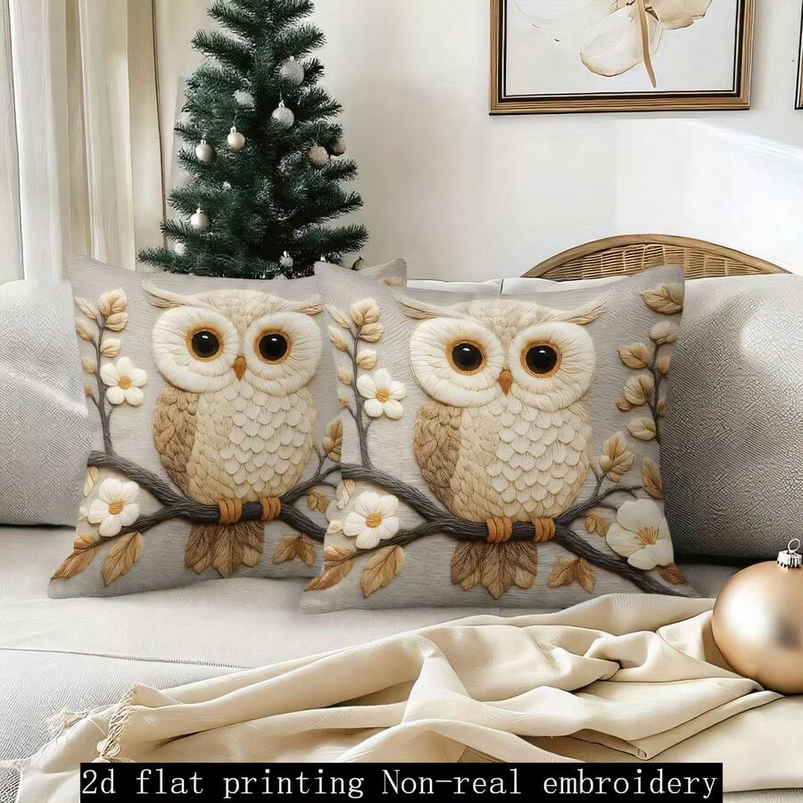 2pcs Owl Pattern Clear 2D Printing Soft & Comfortable Polyester Pillow Covers, 45x45cm (17.72x17.72inch), Zippered, Suitable For Home Decor, Sofa, Bedroom, Garden, Outdoor, Office (Cushion Covers Only - Insert Not Included) - Multicolor - View 1