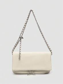 1pc Women's Chain Shoulder Bag, Crossbody Bag, Litchi Grain Underarm Bag With Chain, Minimalist Fashion Small Square Bag, Shoulder & Crossbody Bag With Adjustable Strap - 象牙色 - 查看 1