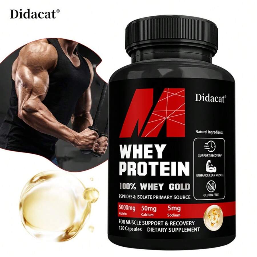 Didacat Whey Protein Supplement, 5000mg Per Serving, Supports Energy, Suitable For Both Men And Women - 120 Capsules - 1瓶 - 查看 1
