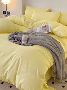Bộ 3 món ga trải giường bằng cotton mềm mại, phối màu xanh dương và trắng. - Màu vàng - Xem 6